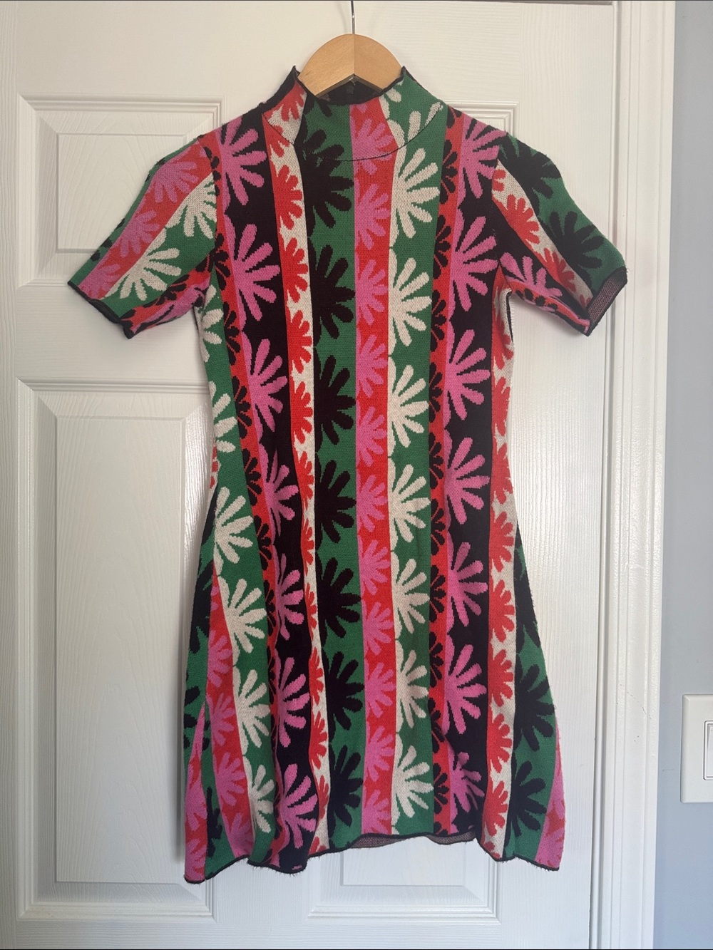 Anthropologie Striped Floral Mini Dress in Green, Pink, Red, Black, Cream